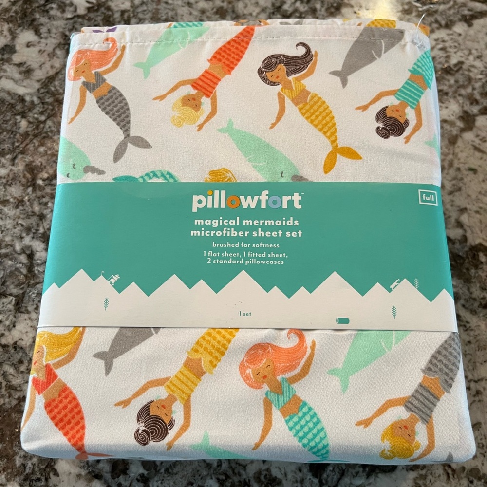 Pillowfort mermaid narwhal sheet set, full size, new in box